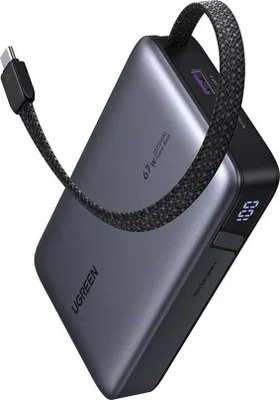 Obrázok produktu pre Powerbanka Ugreen Pb550 20 000 mAh, 67 W, USB + USB-C, integrovaný kábel (sivá)