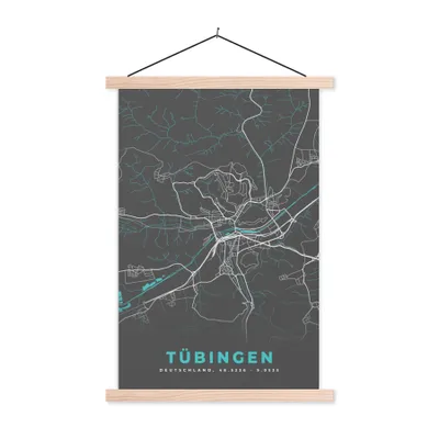 Produktbild von MuchoWow® Textilposter Stadtplan - Deutschlandkarte - Blau - Tübingen - Karte 120x180 cm mit holzfarbenen Rahmen - Textil-Plakat
