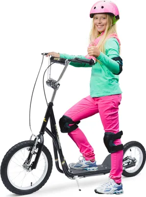 Produktbild von Kinderroller 16/12 Zoll Scooter Tretroller mit Bremsen Cityroller Kickboard Kinder Roller für 5+ Jahre Kinder Schwarz 135 x 58 x 92-100 cm