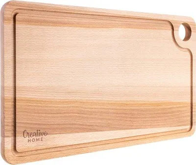 Imagen del producto de Tabla de cortar de madera Creative Home con canal para recoger los jugos | 42 x 24,5 x 1,5 cm | Tabla de cortar de doble cara | Tabla de cortar de madera para la cocina, ideal para pan, carne, verduras, queso y jamón