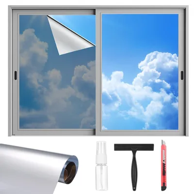 Produktbild von Spiegelfolie Sichtschutz - Selbstklebend mit Montage-Werkzeug - Fensterfolie - 44x200 cm