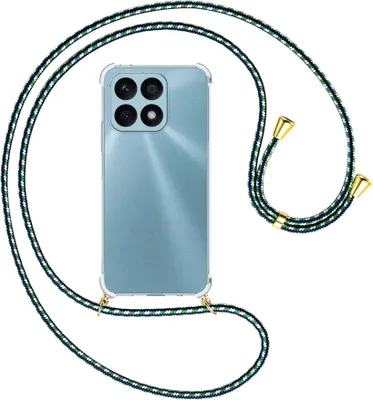 Produktbild von Handykette Backcover-Schutzhülle mit Band (Metall goldfarben) für Honor X8a (6.75'') - grün/blau/weiß