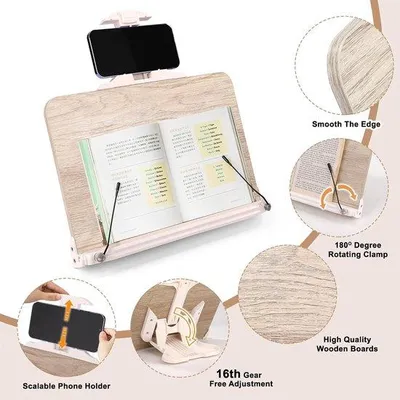 Produktbild von Famanu Bücherhalter aus Holz - verstellbar, faltbar und tragbar