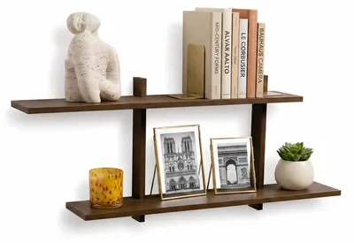 Produktbild von Elzusha – Minimalistisches Wandregal-Set, bestehend aus 2 Regalen, Walnussfarben, MDF, 80 cm