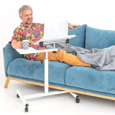 Höhenverstellbarer Laptopwagen 72–110 cm, 360° drehbar, für 7–17" Laptops, Weiß