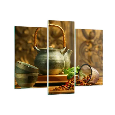 Produktbild von Bilder auf glas - Tee Kräuter Tassen Tradition - 130x100cm - Glasbilder - Wandbilder - Kunstdruck - zum Aufhängen bereit - Wanddekoration aus Glas - Glas Bilder - Wandbild auf Glas - GCB130x100-2628
