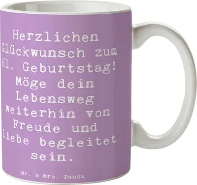 Produktbild von Mr. & Mrs. Panda Teetasse Spruch 61. Geburtstag - Lavendeltraum - Geschenk, Glückwunsch, Leben feiern, Freude bereiten, Liebe, unvergesslich, Happy Birthday, Tasse, Pott