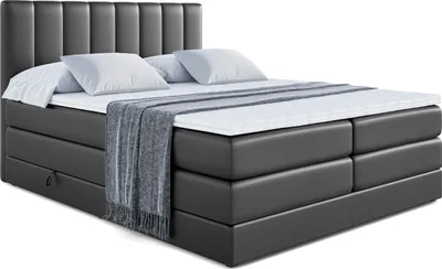 Produktbild von ALTDECOR Boxspringbett mit 2 Matratzen und Topper - 180x200 cm - OTTA KING - Schwarz Kunstleder - Polsterbett mit, H3- und H4- Matratzen, Bettkasten und Lattenrost, Bett mit Stauraum