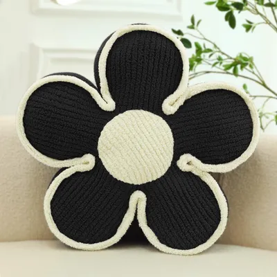Produktbild von Bodenkissen, Sitzkissen 50 cm, niedliches Blumenkissen, weiches Kissen mit Blütenblättern, Dekokissen in Blumenform, Blumenkissen (schwarz)