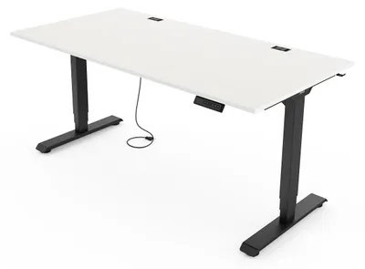 Produktbild von Yaasa Desk Essential Höhenverstellbarer Schreibtisch Elektrisch 140 x 80 cm, Weiß/Schwarz – 4 Speicherfunktionen, Höhenanzeige, Kollisionssensor und Kabelnetz