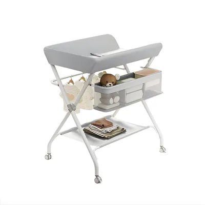 Produktbild von Tragbare Baby Wickelkommode - Höhenverstellbarer Klappbarer Wickeltisch mit Rädern - Grau