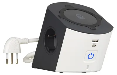 Produktbild von BTICINO Tischsteckdose S3714DBUW, 5 Steckdosen, kabelloses Ladegerät 15 W, USB A