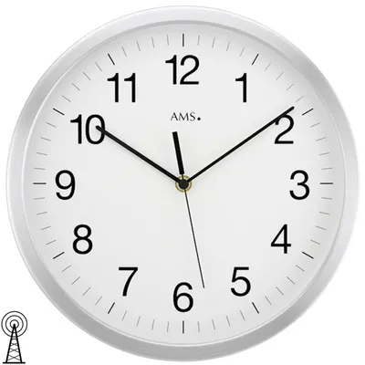 Produktbild von AMS 5541 Wanduhr Funk Funkwanduhr analog silbern Aluminium rund