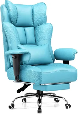 Immagine prodotto di Sedia da ufficio, sedia da gaming ergonomica con poggiapiedi, sedia da direttore con capacità di peso fino a 200 kg, sedia da scrivania in ecopelle con imbottitura a molle e supporto lombare, sedia regolabile in altezza per l'ufficio domestico
