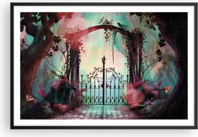 Produktbild von Gerahmtes Poster - Schwarzer Rahmen - Fantasie Tor Garten - 91,5x61 cm - Wand Bild - Wanddeko - Wandbilder - Kunstposter - Wandposter - Bilderrahmen - Bilder - Kunstdruck - P2BAA91x61-4517