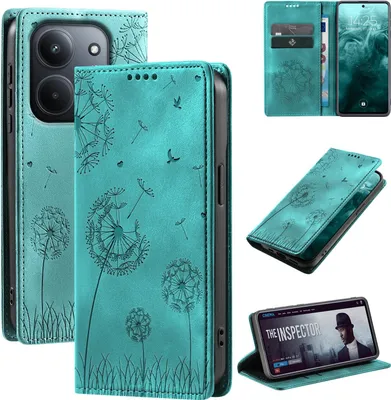 Produktbild von Handyhülle für Xiaomi Redmi 15C RFID Schutz Klapphülle Case Cover Design Blume Pusteblume Schutzhülle Farbe: Türkis
