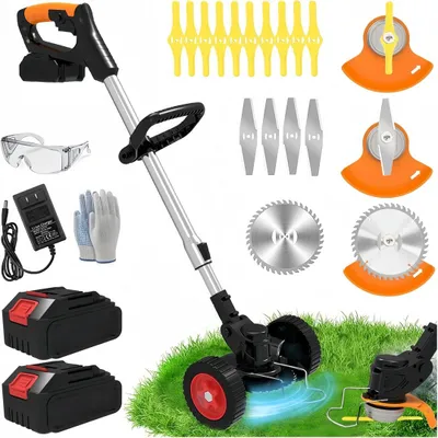 Produktbild von Akku-Rasentrimmer mit 2x 21V Akku&Ladegerät, 3-in-1 Leichter Freischneider, 5 Arten Klingen, Teleskop-Stiel&Zusatzhandgriff, mit Rädern