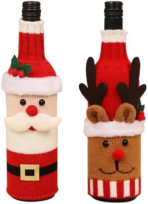 Produktbild von Flaschendekoration – Einzigartiges Design – Weihnachtliche Flaschenhüllen für Weinflaschen – Gestrickte Flaschenüberzüge – Mehrfarbig – 2 Stück – 27 x 10 cm – Flaschenüberzug für Weinflaschen