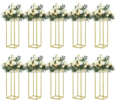 Produktbild von 10 Stück 60 cm hohe Blumenständer aus Metall, goldene Vasenständer zur Tischdekoration mit transparenten Acrylplatten, geometrische Präsentationsständer für Hochzeiten, Geburtstagsfeiern und Heimdekorationen.