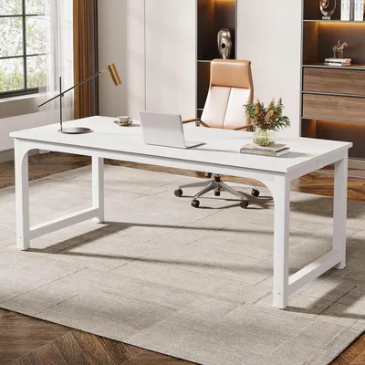 Immagine prodotto di Scrivania, tavolo per computer, bianco, 180 x 80 x 75 cm, scrivania per ufficio domestico, adatta per 2 persone