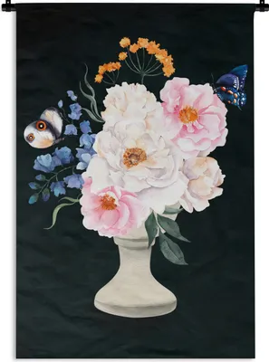 Produktbild von MuchoWow® Wandteppich Wandbehang Aquarell - Stillleben - Schmetterlinge 120x180 cm Tapisserie Dekoration Wandtuch - Schlafzimmer - Dekorationen für das Haus