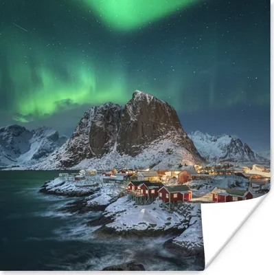 Produktbild von MuchoWow® Poster Aurora - Abend - Berge 100x100 cm - Babyzimmer