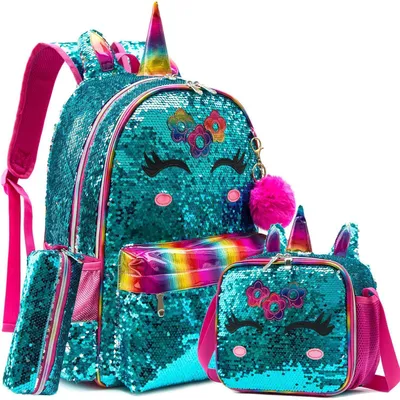 Produktbild von Kinder Rucksack mit Rädern und Pailletten Einhorn Mint Set