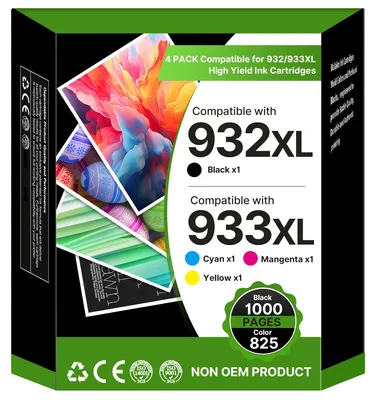 Zdjęcie produktu dla Kompatybilne wkłady atramentowe Washope 932XL 933XL, zestaw wielopack, przeznaczone do drukarek HP 932XL 933XL, kompatybilne z modelami HP Officejet 6600, 6700, 7612, 7110, 6100, 7610 (czarny, cyjan, magenta, żółty, zestaw 4 sztuki)