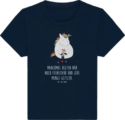 Produktbild von Mr. & Mrs. Panda Babyshirt Einhorn Traurig 24. - 36. Monat - French Navy - Geschenk, Kinder Oberteil, Unicorn, Organic Baby Shirt, Liebe,  T-Shirt, Freunde, Einhörner