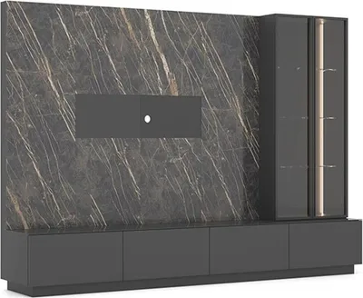 Produktbild von Designer Wohnwand 6tlg Luxus Holzmöbel Wohnzimmermöbel Grau Modern