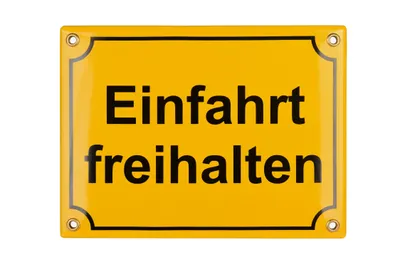 Produktbild von Sosenco Einfahrt Freihalten Schild - 15x20 cm -Keramik Emaille - Emailschild - Parken Verboten - GELB