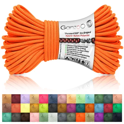 Obrázok produktu pre Lano Paracord 550, neonovo oranžové / typ Hybrid na náramok, vodítko, obojok, hybridné lano z nylonu a polyesteru, model, 30 metrov