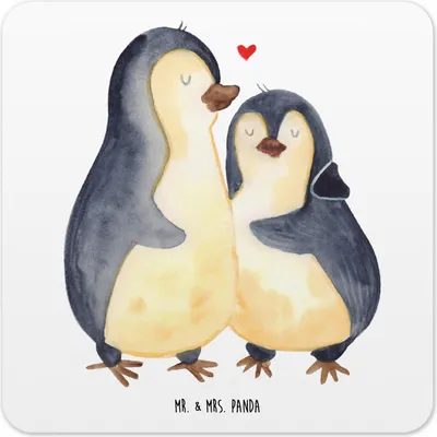 Produktbild von Mr. & Mrs. Panda Untersetzer für Gläser Pinguin umarmen 15er Set - Weiß - Geschenk, Verknallt, Tischuntersetzer, Coaster, Hochzeit, Liebe, Tassenuntersetzer