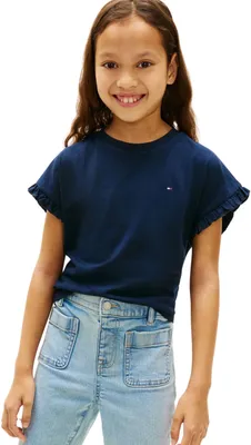 Zdjęcie produktu dla T-shirt Tommy Hilfiger dla dziewczynek, krótki rękaw, model Essential, luźny krój, kolor niebieski (ciemny)