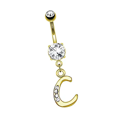 Produktbild von Taffstyle Bauchnabelpiercing Bauchnabelpiercing Buchstaben Kristall Schmuck Anhänger vergoldet, C