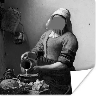 Produktbild von MuchoWow® Poster Das Milchmädchen - Johannes Vermeer - Schwarz und weiß 50x50 cm - Wohnzimmerdekoration