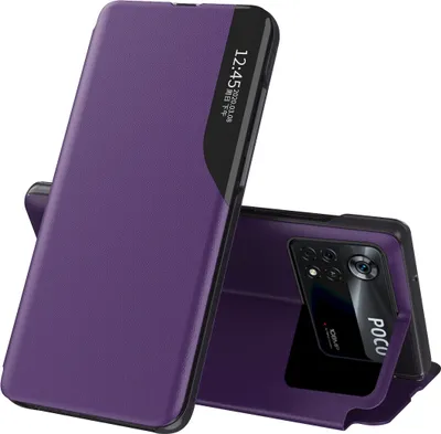 Produktbild von Hülle für Xiaomi Poco X4 Pro 5G Smart View Fenster Flip Stand Cover Kunstleder Schutzhülle Lila