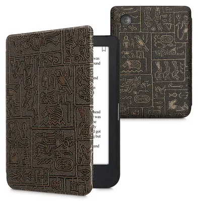 Produktbild von kwmobile Schutzhülle für Kobo Clara 2E / Tolino Shine 4 Hülle - eReader Flip Case mit Auto Sleep Funktion - Ägyptische Hieroglyphen mit Gold Schwarz