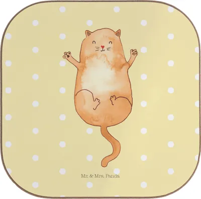 Produktbild von Mr. & Mrs. Panda Untersetzer für Gläser Katze Umarmen - Gelb Pastell - Geschenk, Katzen, Cat, Liebe, Coaster, Cats, gläseruntersetzer, Tischuntersetzer, Glas