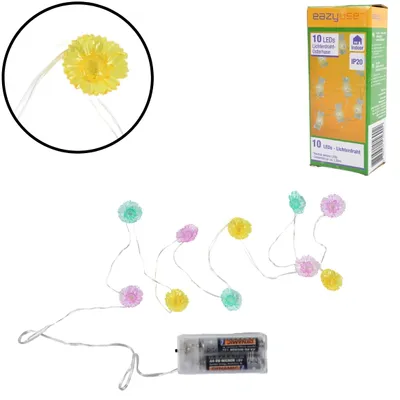 Obrázok produktu pre Svetelná reťaz s kvetinovým motívom, farebná, 10 LED, IP20, bez batérií, 120 cm