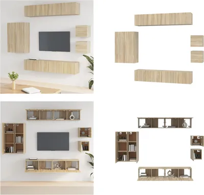 Produktbild von vidaXL 8 tlg. TV Schrank Set Sonoma Eiche Holzwerkstoff - TV-Schrank-Set - TV-Schrank-Sets - Wohnwand - Schrankwand