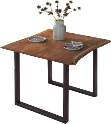 Produktbild von Esstisch Baumkante massiv Akazie nussbaumfarben 90 x 90 cm schwarz U-Gestell BILLY