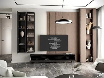 Produktbild von Wohnwand Wohnzimmer-Set FIVO 1 schwarz Hängeschränke TV-Schrank