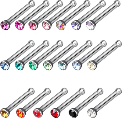 Produktbild von viva-adorno 20er Set gemischt Nasen Piercing 0,8mm Zirkonia Kristall Nasen Stecker Z240b