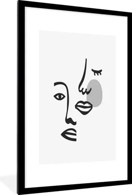 Produktbild von MuchoWow® Gerahmtes Poster Porträt - Strichzeichnung - Schwarz - Weiß 60x90 cm - Poster mit Schwarzem Bilderrahmen Wandposter Rahmen Foto Bilder - Dekoration - Wandposter Wohnzimmer - Hochwertig