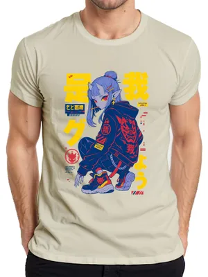 Zdjęcie produktu dla Koszulka męska z motywem "Demon Girl Techwear Japan Streetwear Anime Manga Y2K", kolor: naturalny, rozmiar: M