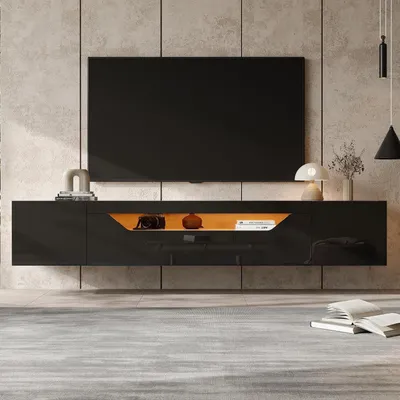 Obrázok produktu pre TV skrinka, závesná, s LED osvetlením, 180x37x36 cm, čierna