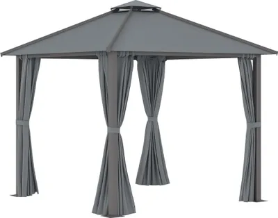 Image de Outsunny Tonnelle de jardin pour terrasse pavillon de jardin tonnelle aluminium avec 4 parois latérales double toit protection solaire - 3 x 3 m - gris