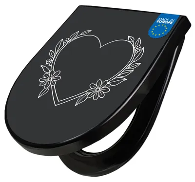 Produktbild von WC Sitz D-Form Schwarz mit Absenkautomatik Motiv Florales Herzdesign [TDSCH3 13532]