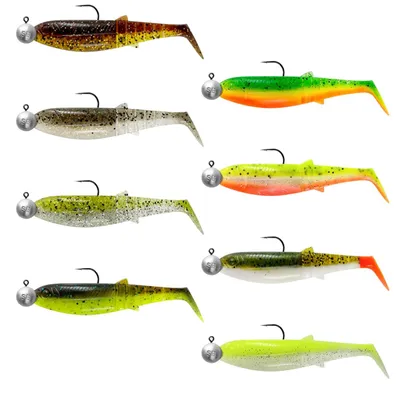 Produktbild von Savage Gear Cannibal Shad Mix - 4 montierte Gummifische, Farbe:Dark Water Mix, Gewicht / Länge / Hakengröße:5g+7.5g - 8cm - Gr. 2/0